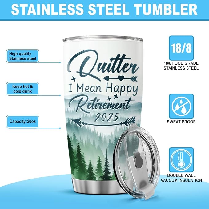 Funny Retirement Tumbler 2025 for Men Women, Quitter I Mean Happy Retirement - Image 7