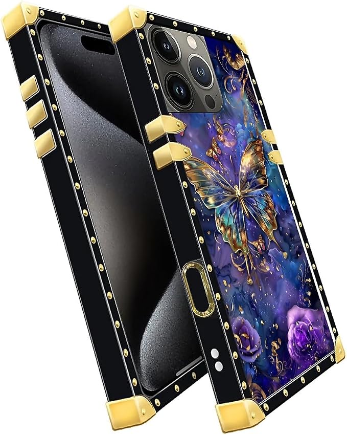 Compatible with iPhone 16 Pro Case, Glistening Golden Butterfly Vibrant Purple - Image 3