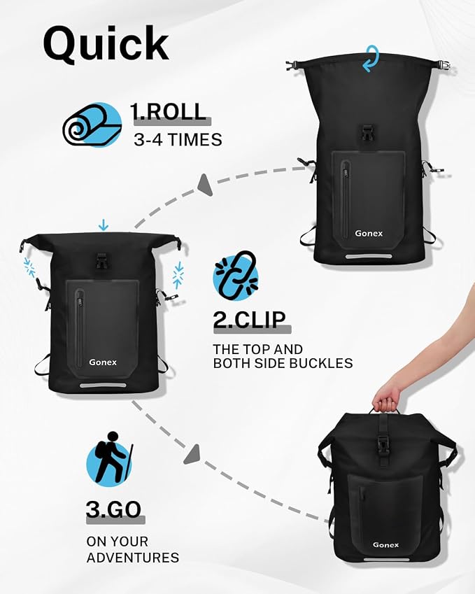 Gonex Ultralight Waterproof TPU Backpack, 35L Roll Top Dry Bag - Image 7