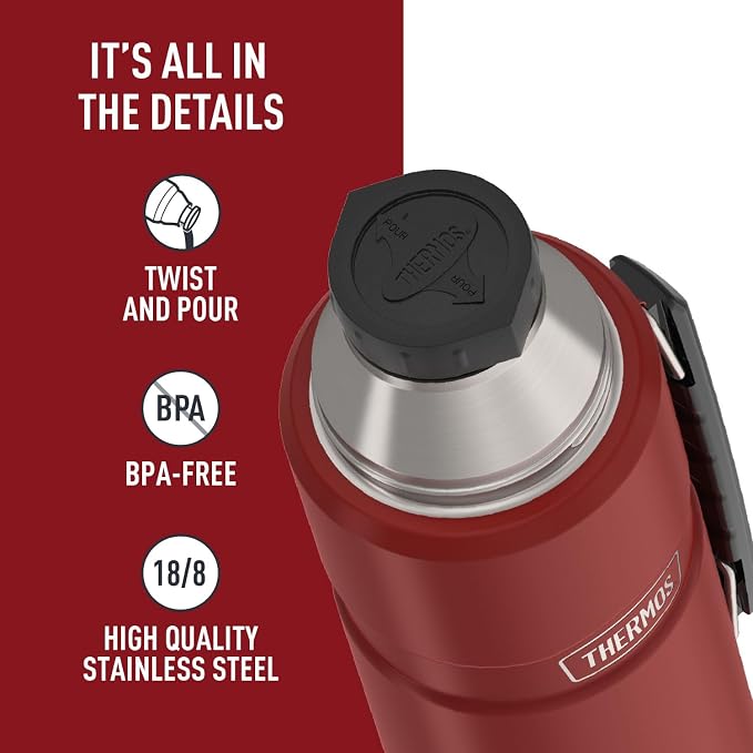 THERMOS Stainless King Vacuum-Insulated Beverage Bottle, 40 Ounce, Rustic Red - Image 4