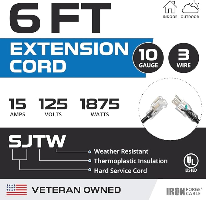 Iron Forge Cable Lighted Heavy Duty Extension Cord 6 ft - Image 2