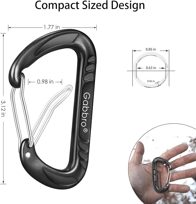 Gabbro Carabiner Clips Heavy Duty 12kN, Wiregate Aluminum Lightweight Caribeener - Image 3