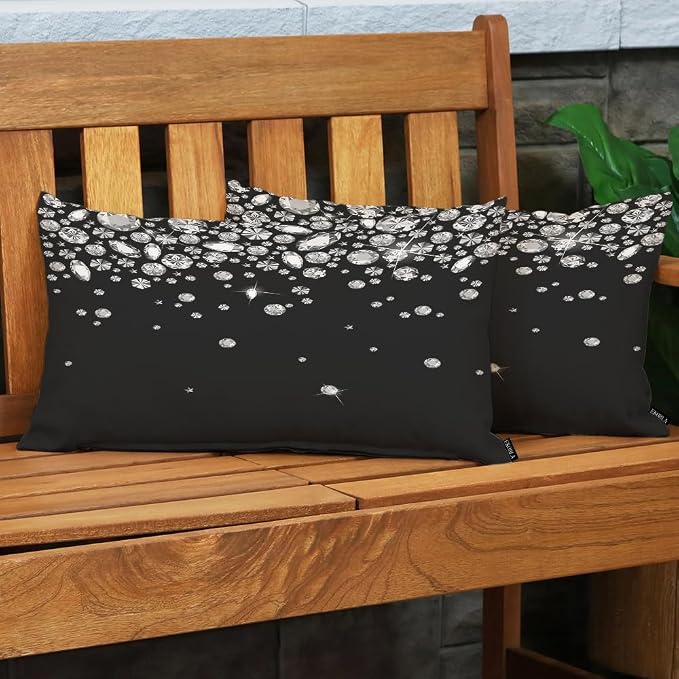 EKOBLA Shiny Diamond Rectangle Pillow Cases White Crystal Sparkle Gemstone - Image 3