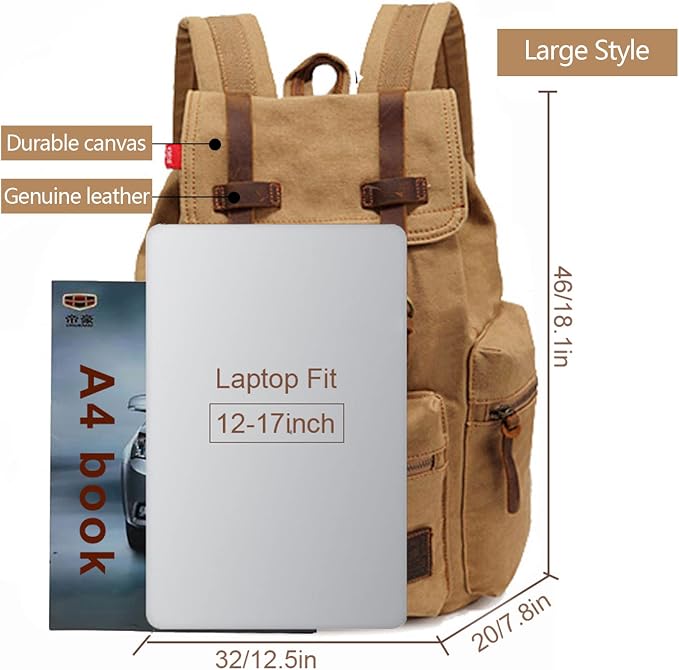 AUGUR High Capacity Canvas Vintage Backpack - Image 2