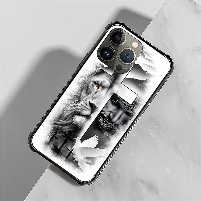 for iPhone 14 Pro Case, Lion Cross Jesus Christ Dove Pattern Graphic Design - Image 7