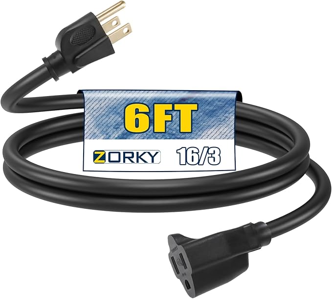 6ft Outdoor Extension Cord for Christmas Decorations- 16/3 Heavy Duty SJTW by Zorky