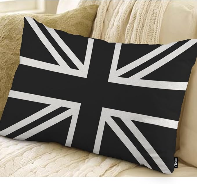EKOBLA UK Flag Pillow Cases Union Jack Black White United Kingdom National - Image 2