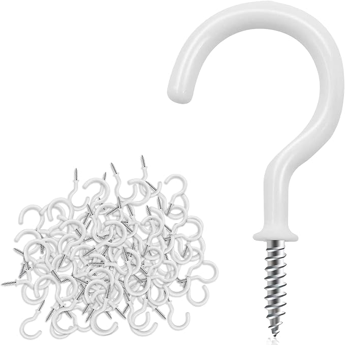 Cup Screw Hooks, 1 inch Vinyl Coated Ceiling100 Pack Screw in Hooks Plant by DRTDERUITAI