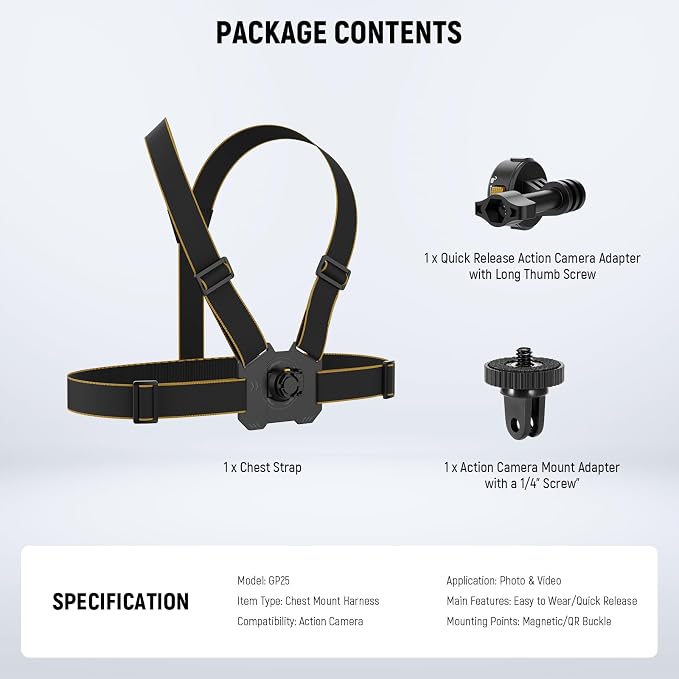 NEEWER Chest Mount Harness for Action Camera, Adjustable Hand Free Chest Strap - Image 8