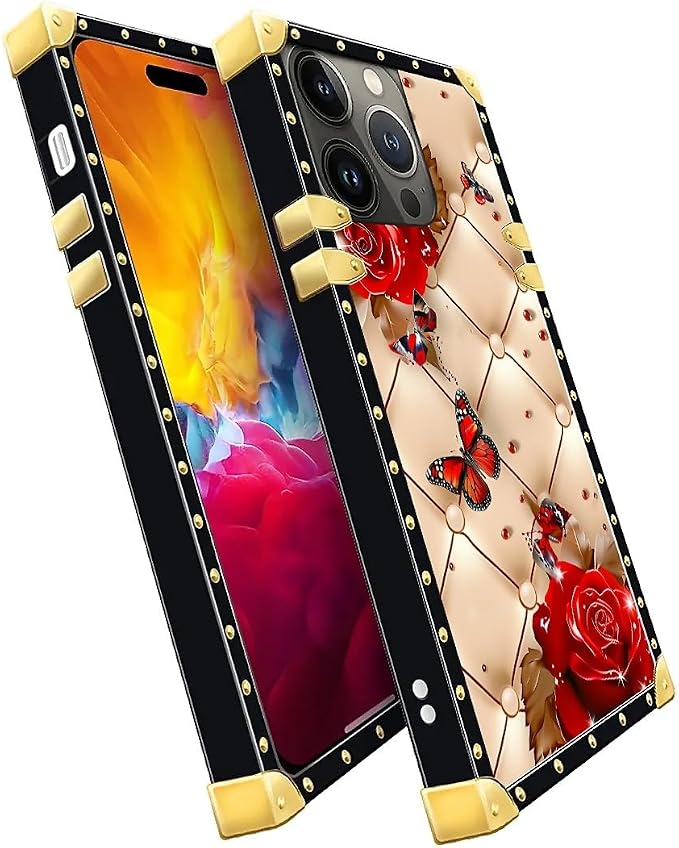 Compatible with iPhone 15 Pro Max Case, Shining Red Rose Butterfly Leather - Image 3