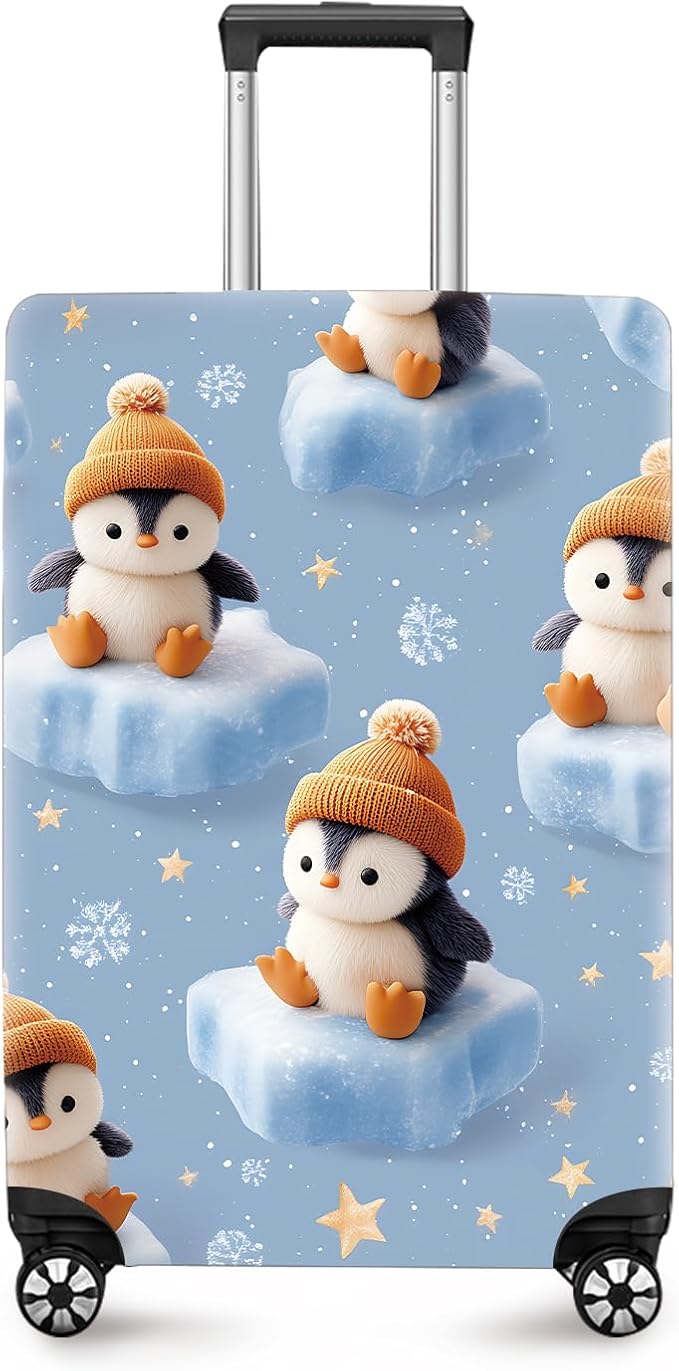 ANNA QUEEN Winter Penguin Luggage Cover, Cute Penguin on Ice Pattern Suitcase by ANNAQUEEN