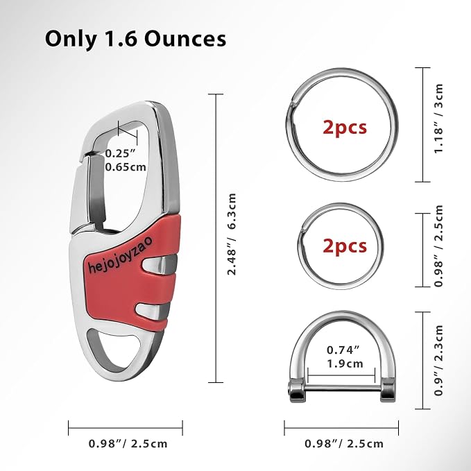 Keychain with Carabiner Clip, 4 Heavy Duty Key Rings and D Ring - Image 5