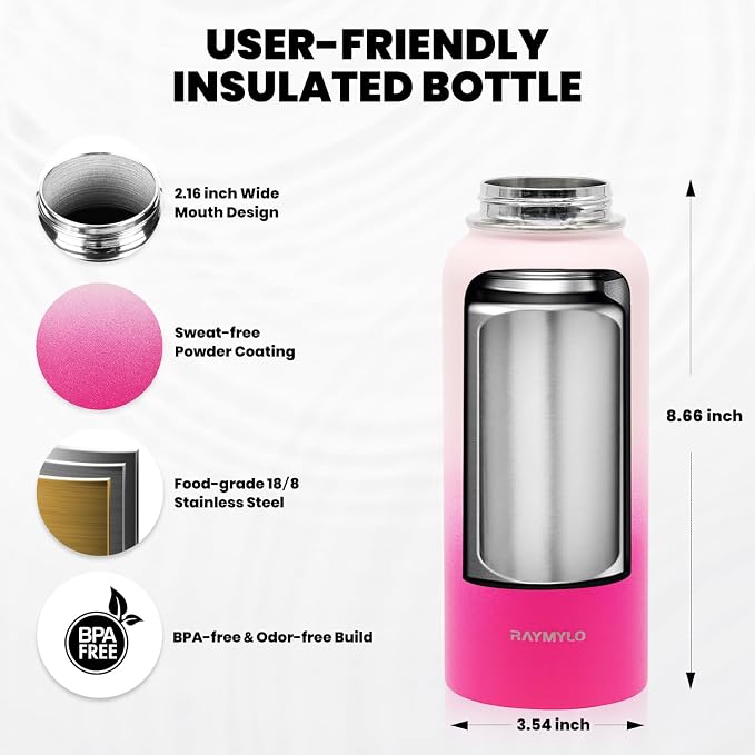 RAYMYLO Insulated Water Bottle 32 oz, Triple Wall Vacuum Stainless Steel - Image 5
