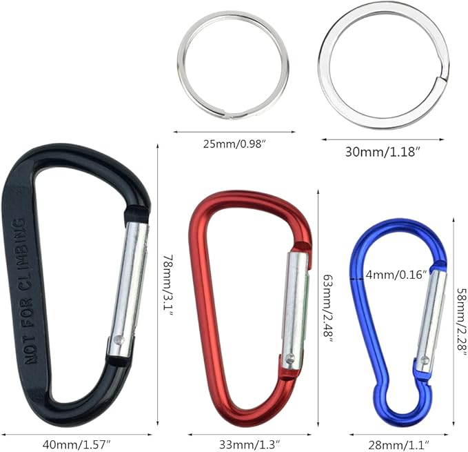 20 Pack Carabiners Clips with Keychain D Ring Caribeaner Clip Hook - Image 2