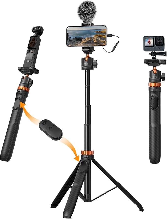 K&F CONCEPT 62'' Phone Selfie Stick Tripod, 2-in-1 Extendable Cell Phone Tripod by KFCONCEPT