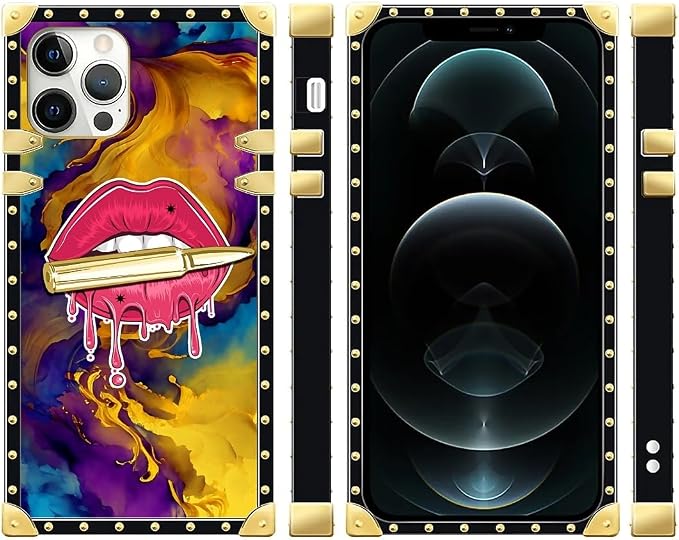 Compatible with iPhone 12 Pro Max Case, Cool Corlorful Lip Marble Luxury Golden - Image 2