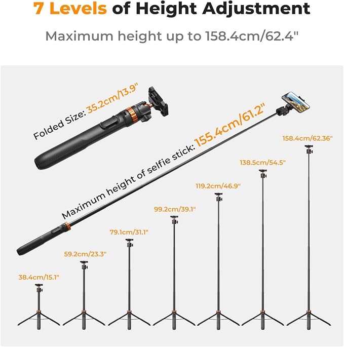 K&F CONCEPT 62'' Phone Selfie Stick Tripod, 2-in-1 Extendable Cell Phone Tripod - Image 2