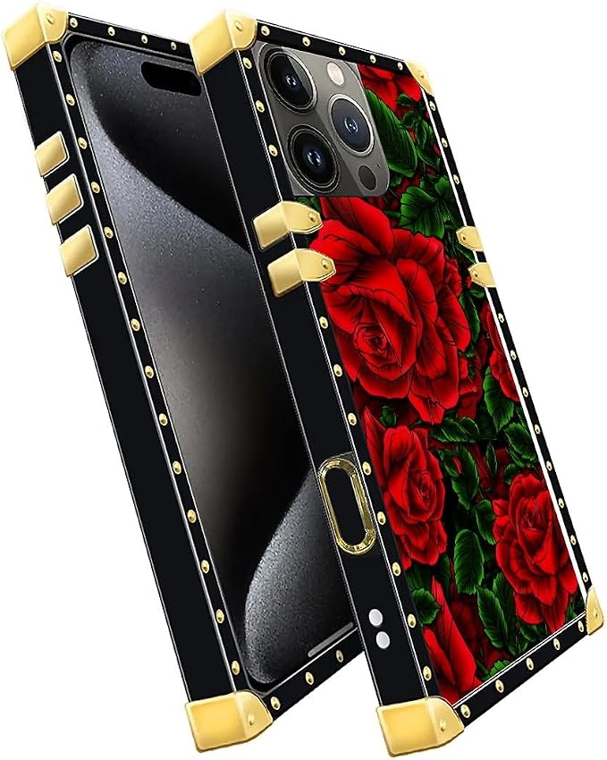 Compatible with iPhone 16 Pro Max Case, Vector Red Rose Green Leaf Luxury - Image 3