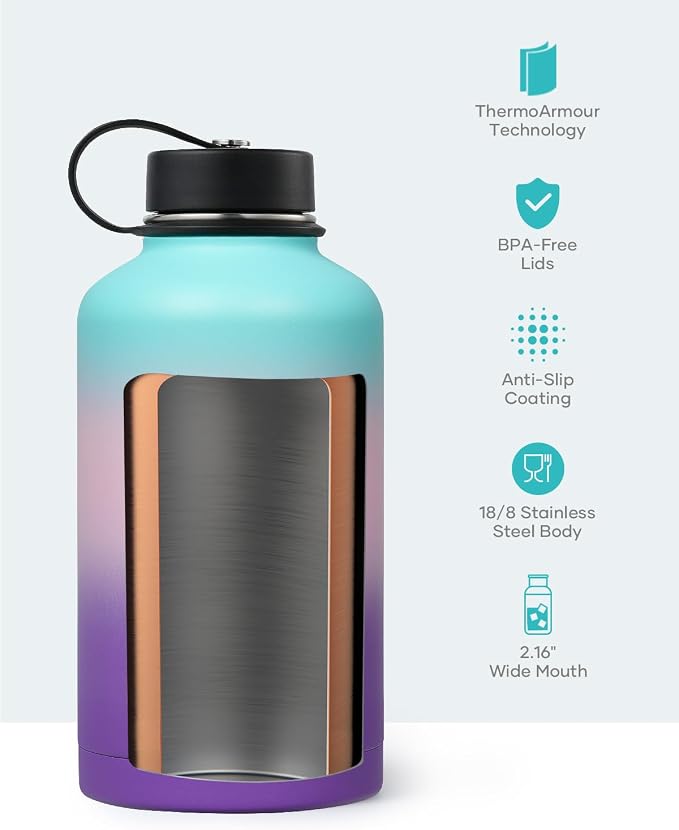 BUZIO 64oz Insulated Water Bottle Stainless Steel Double Wall Leak Proof Half - Image 4
