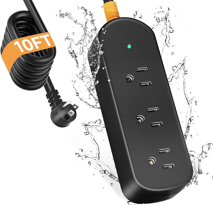 Outdoor Surge Protector Waterproof Power Strip Weatherproof 10 FT Extension by CAKINKON