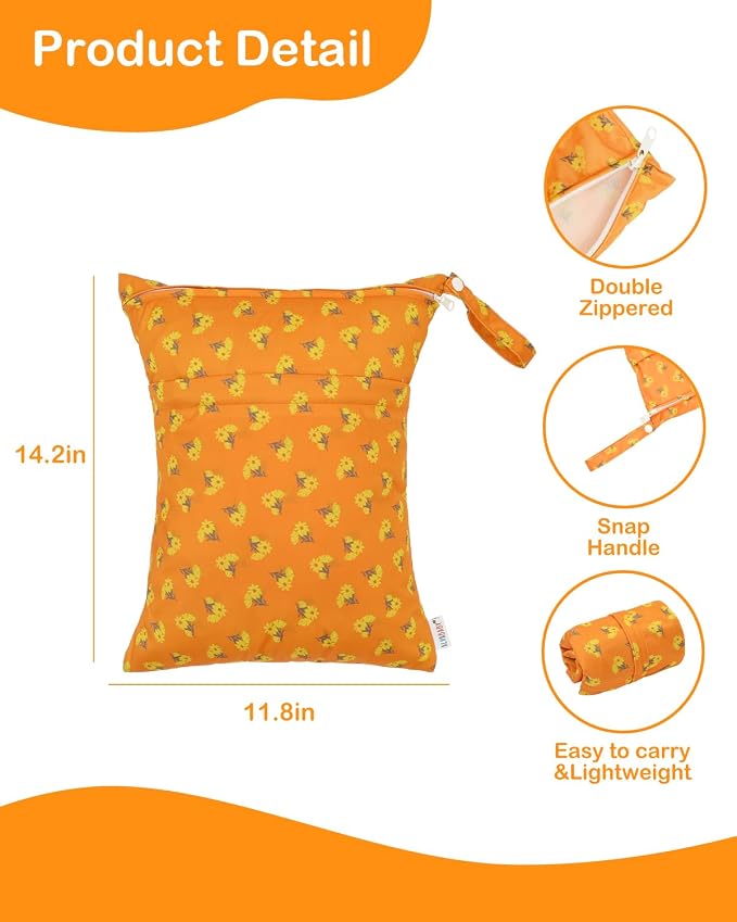 ALVABABY 3pcs Cloth Diaper Wet Dry Bags Waterproof Reusable - Image 3