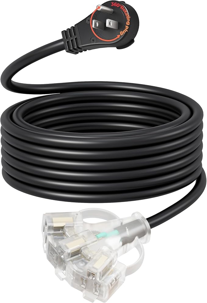 DEWENWILS 360° Rotating Flat Plug Outdoor Extension Cord 25FT, 14/3 SJTW Heavy - Image 9