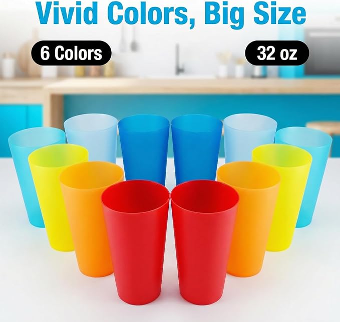 AOYITE Large Plastic Cups Reusable - 32 oz Water Tumblers Unbreakable Drinking - Image 2