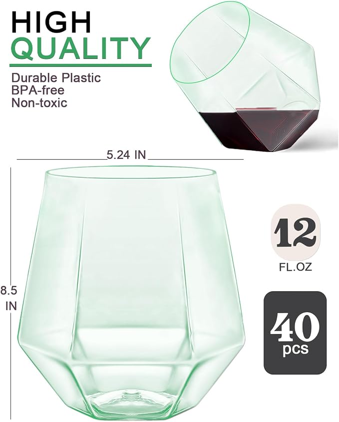 Maaacute 40 Pack Plastic Stemless Wine cocktail Whiskey Champagne Glasses - Image 2
