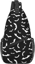 Bat Crossbody Sling Bags for Women Men White Flying Bats Silhouettes on Black by Unknown