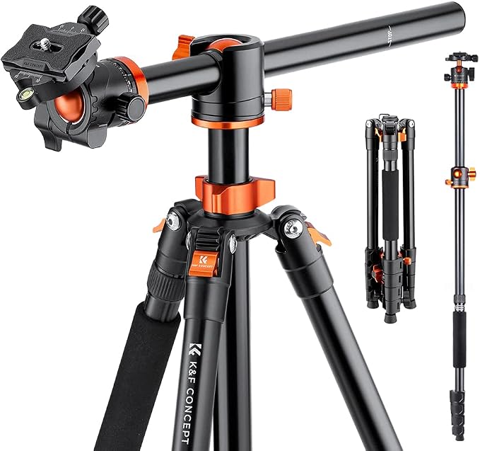 K&F Concept 73 inch /186cm Camera Tripod, Transverse Center Column Aluminium by KFCONCEPT
