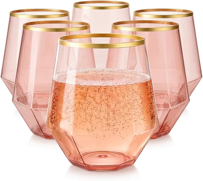 40 count Diamond Unbreakable Stemless Plastic Wine Champagne Whiskey Glasses by Oojami