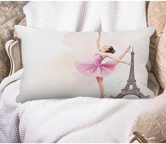 EKOBLA Eiffel Tower Rectangle Pillow Covers Paris Beautiful Ballerina Girl by EKOBLA