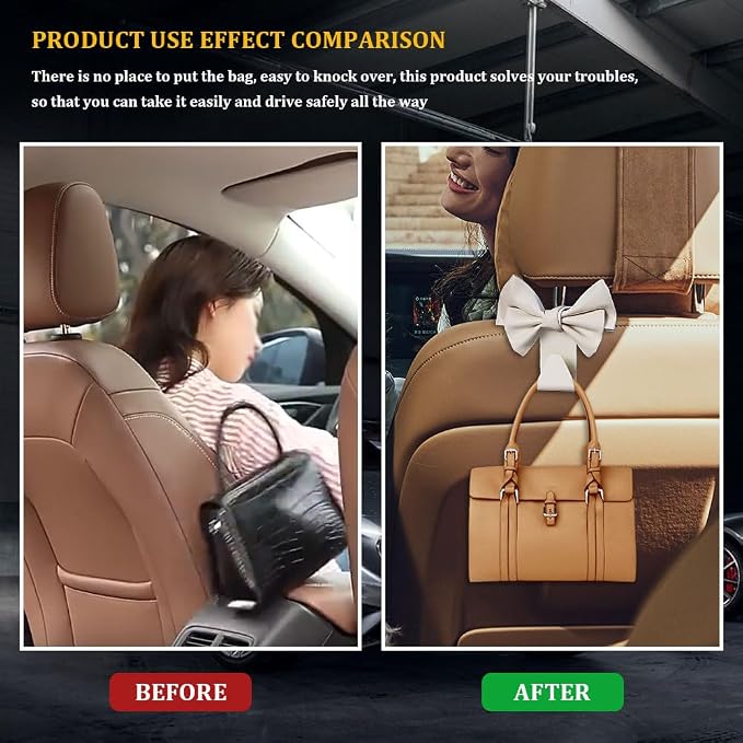 2PCS Car Hooks for Purses and Bags, Cute Bow Car Seat Headrest Hook, Car - Image 3