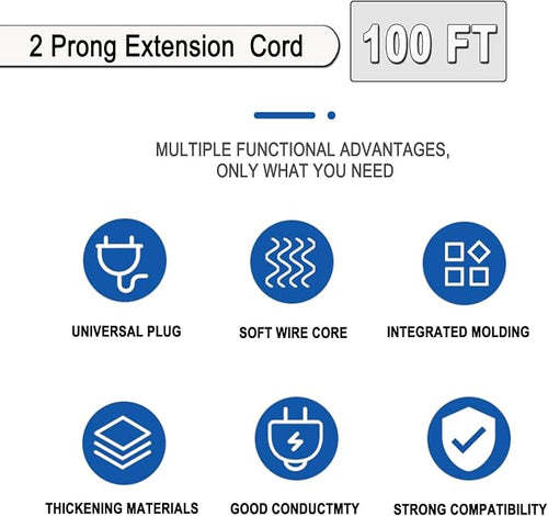 100 FT White Extension Cord, 2 Prong Extension Cord 18AWG SPT-2 Flat Cord - Image 2
