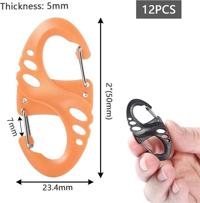 12 Pack 2" Carabiner Clip Plastic S Carabiner Clips Paracord Keychain Hooks - Image 3