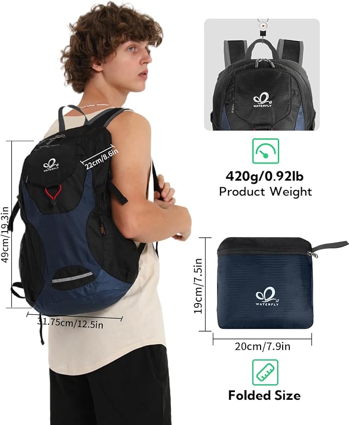 WATERFLY Lightweight Packable Hiking Backpack: 30L Foldable Travel Daypack - Image 2