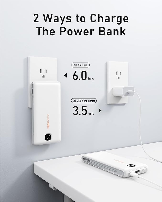 VEEKTOMX Portable Charger with Built in Cables 10000mAh, Power Bank - Image 4