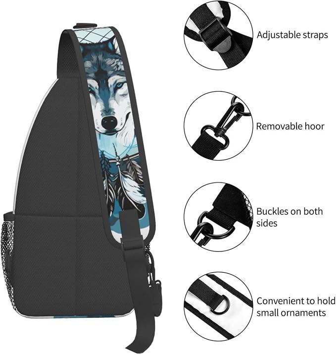 Native Wolf And Deam Catcher Sling Bag - Image 5