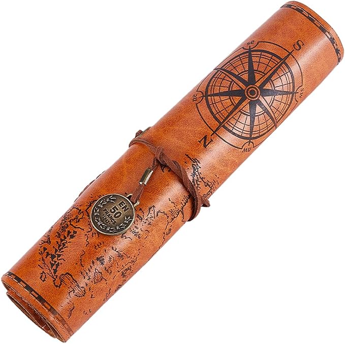 GORGECRAFT PU Leather Pencil Bag Strap Vintage Treasure Map Compass Cover by GORGECRAFT