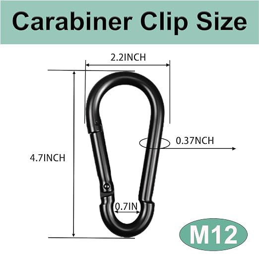 Black Carabiner, Heavy Duty Galvanized Steel Spring Snap Hook Carabiner Clips - Image 2