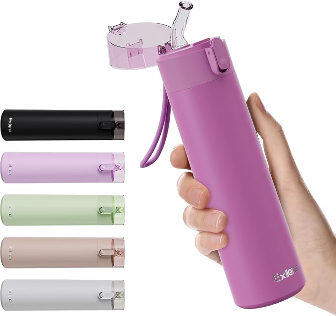 9oz Small Water Bottles with Straw, Mini Water Bottle with One-Hand Open Design by Exllena