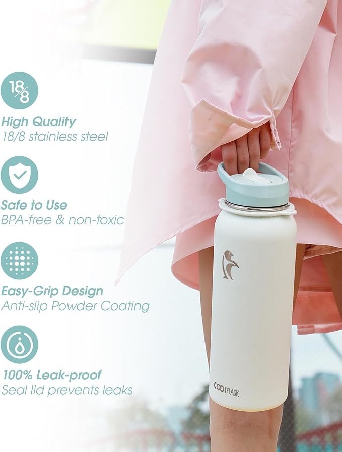 Coolflask Water Bottle with Straw, 40 oz Insulated Metal Water Flask with Straw - Image 5