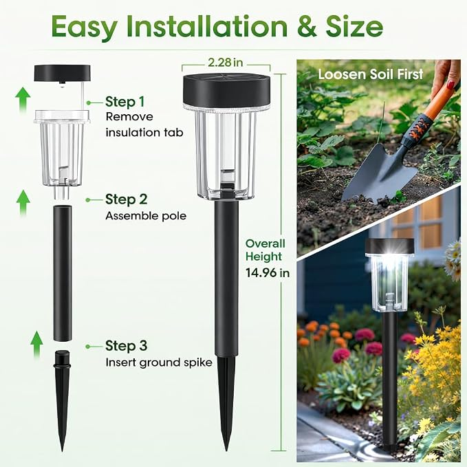 Outdoor Solar Lights for Yard 8 Pack, Solar Pathway Lights Waterproof 6000K - Image 4