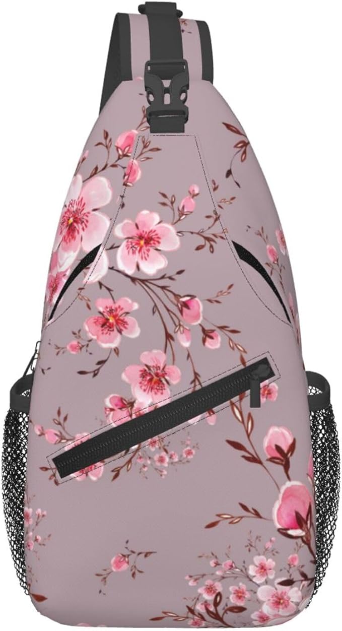 Pink Cherry Blossom Crossbody Sling Bag by Unknown
