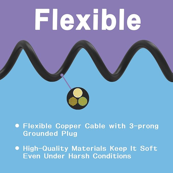 Extension Cord 6 FT, Outdoor 16/3 SJTW Weatherproof Black Electrical Cords - Image 4