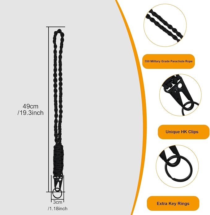 2 Pcs Heavy Duty Braided 550 Paracord Lanyard Keychain Set, Parachute Rope - Image 2