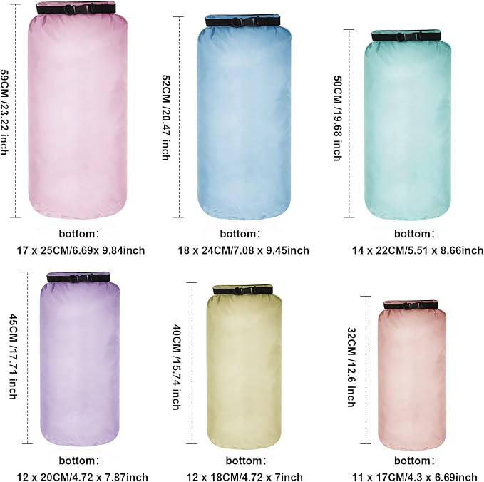 Shappy 6 Pcs Waterproof Dry Bag Set Ultralight Stuff Sack 20/15/10/8/5/3L - Image 3