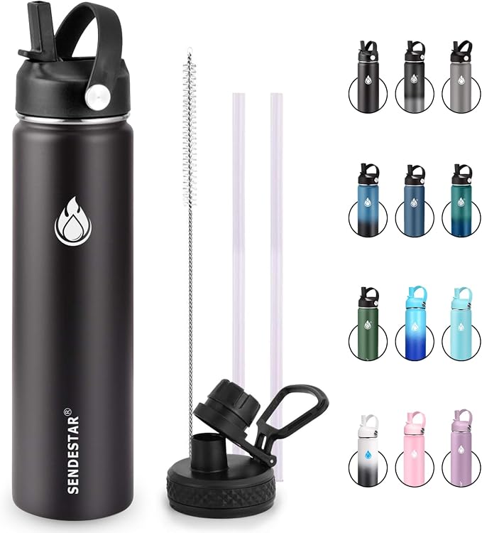 SENDESTAR Insulated Water Bottle 24 OZ, Wide Mouth 24 oz Water Bottle by Sendestar