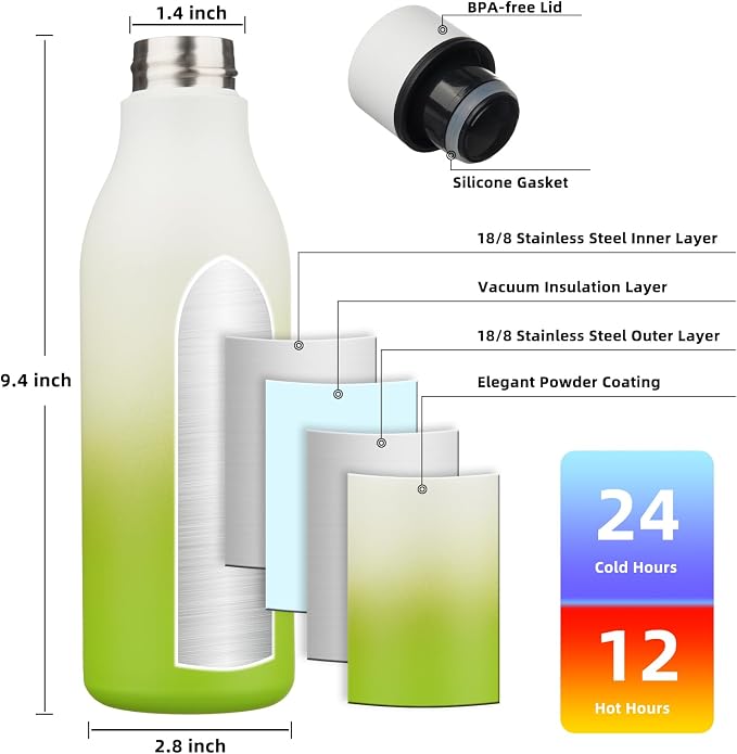 BJPKPK Insulated Water Bottles, 18 oz Stainless Steel Metal Water Bottle - Image 3