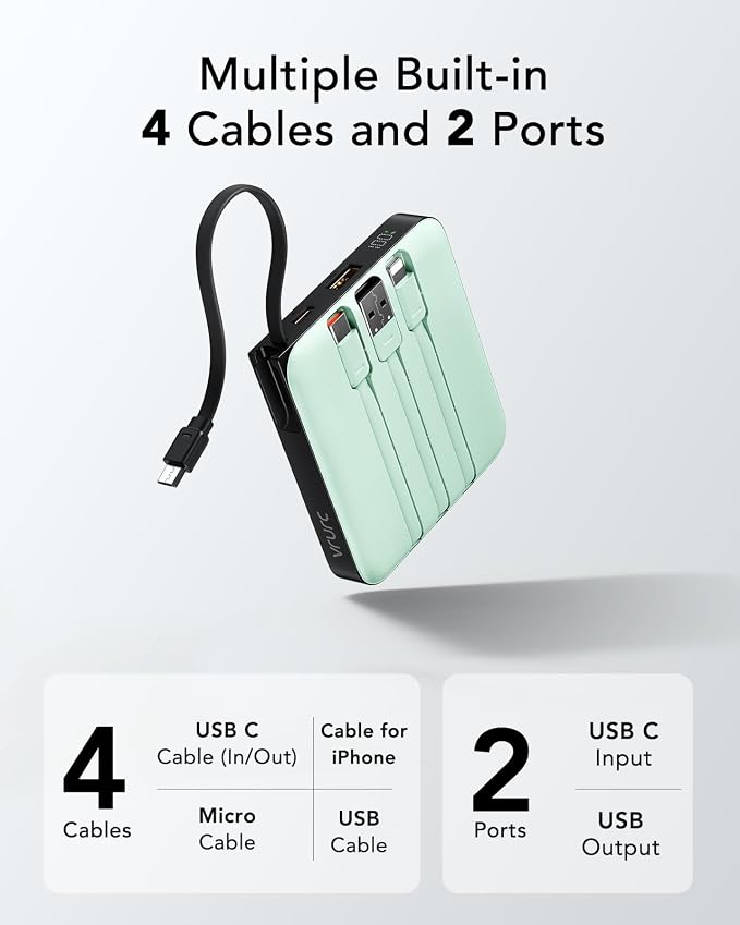 VRURC Portable Charger with Built-in Cable, 10000mAh 22.5W Fast Charging USB C - Image 5
